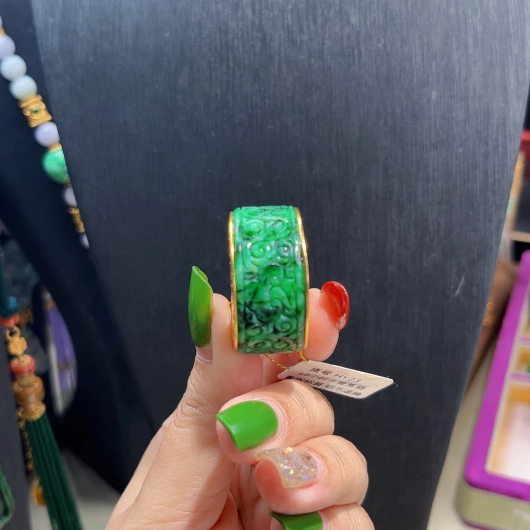 【闪购商品】翡翠戒指银S925镀金镶嵌