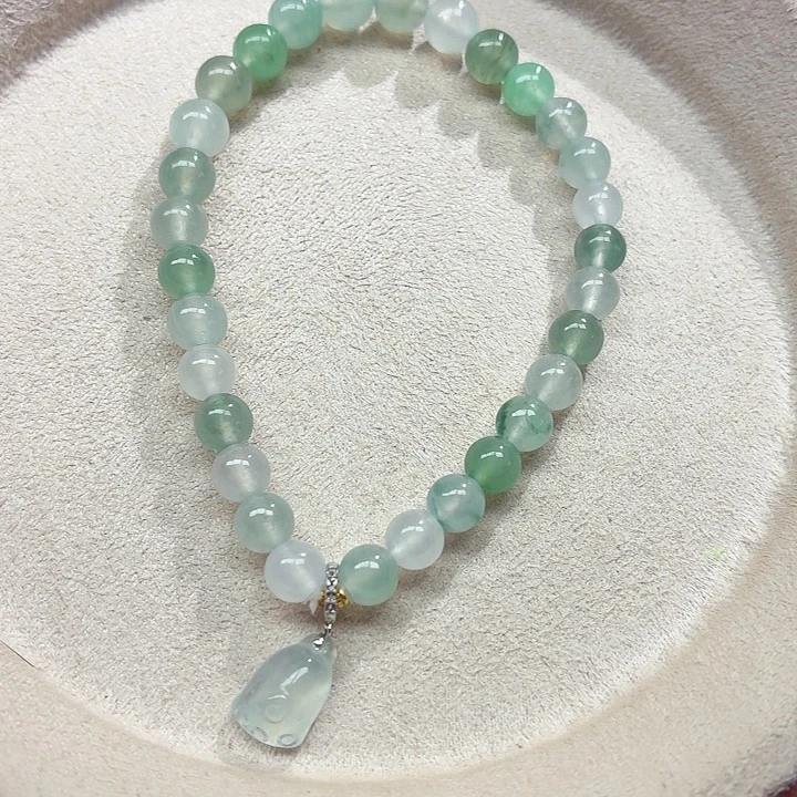 翡翠18K金镶嵌手链天然缅甸翡翠A货卡6.5 －5.6