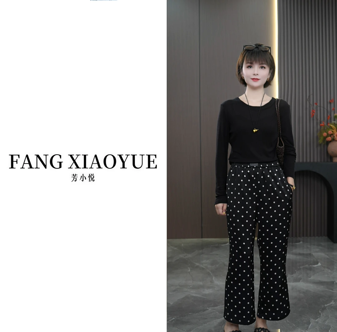 【芳小悦】小个子定制夏季醋酸冰感显瘦百搭微喇波点裤8251294005