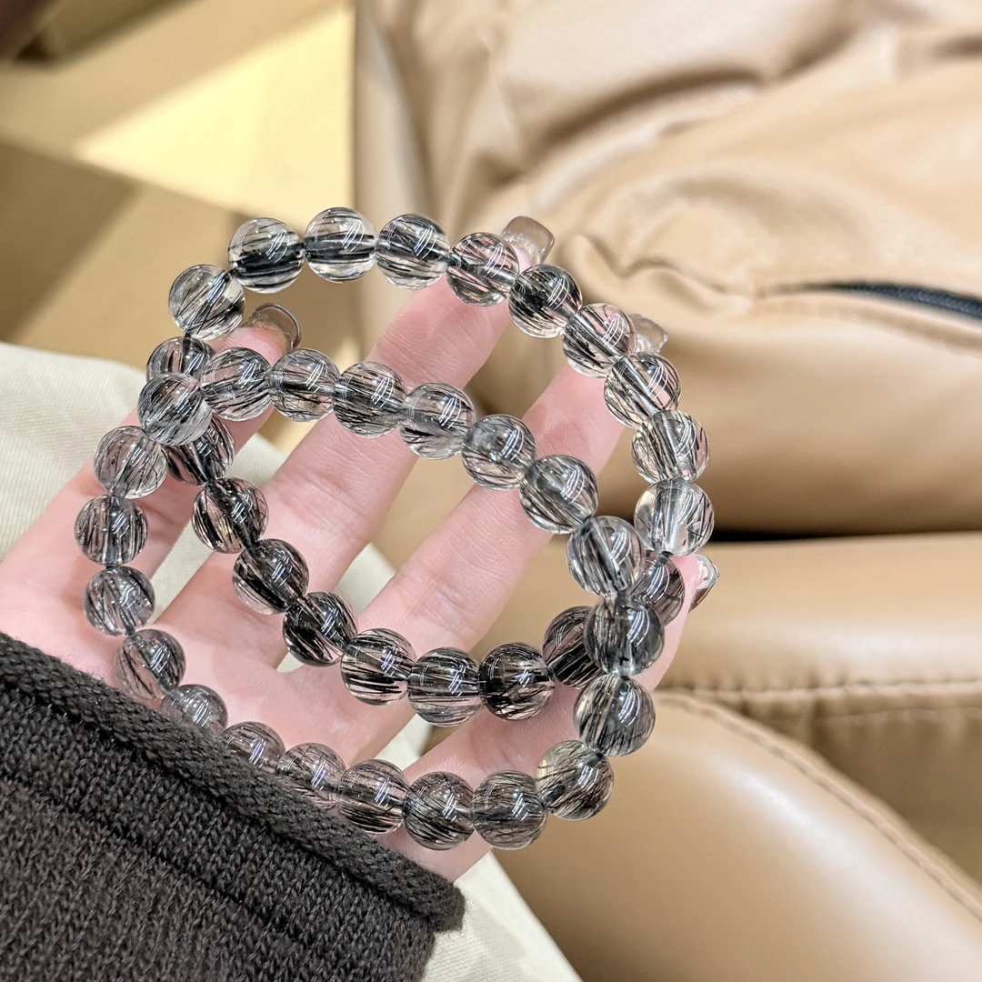 晶挖挖天然老旷顺发黑发晶手串时尚百搭气质(8639）多样性发其一
