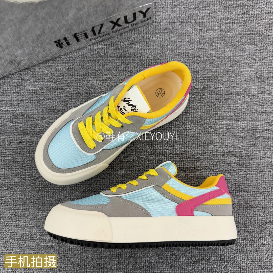 鞋有亿 2025秋冬新款网面透气厚底女款湖蓝色时尚休闲小众板鞋子