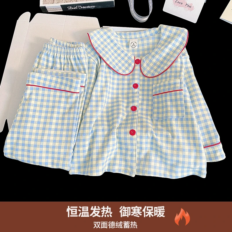 儿童新款睡衣2025秋冬女童德绒长袖开衫中大童女孩亲子洋气家居服