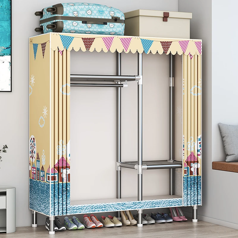 衣柜家用卧室组装布衣柜全钢架加粗加厚简易布衣橱挂衣柜出租房用