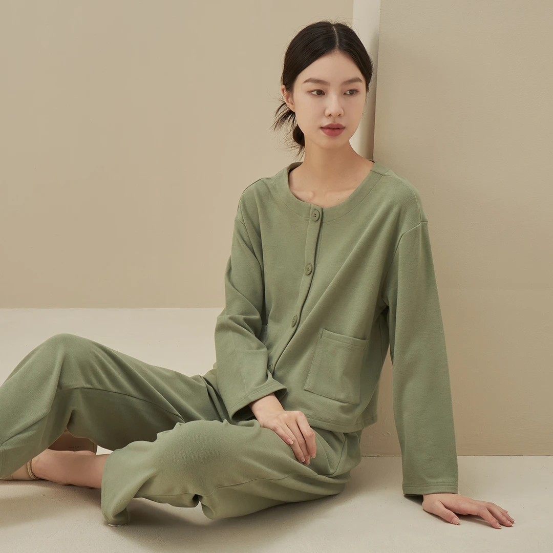 睡衣女士春秋季圆领2025新款青年时尚宽松开衫家居服冬套装可外穿