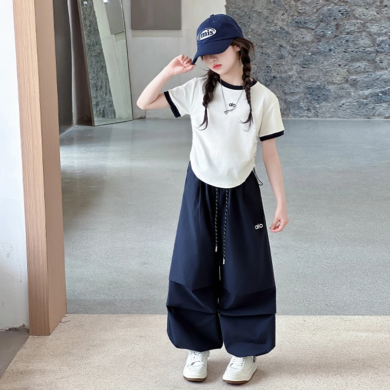 女童夏季套装2025新款儿童洋气薄款伞兵裤夏装大童女孩短袖两件套