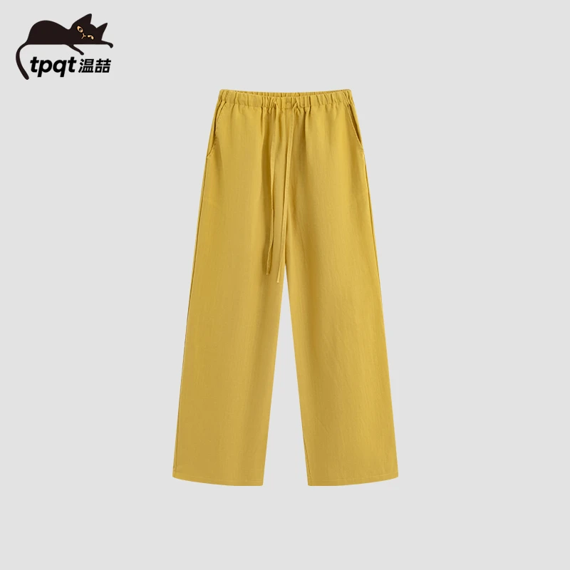 TpqT/温喆 25年夏季亚麻天丝时尚休闲阔腿直筒裤百搭宽松长裤