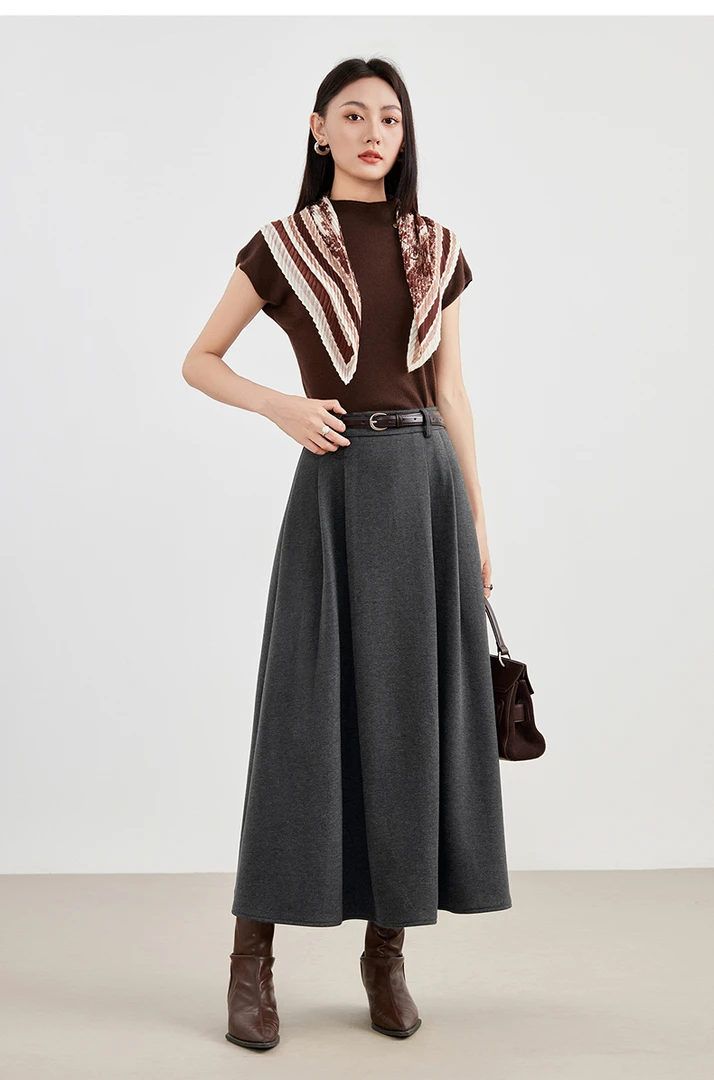 爱客10月新品高腰显瘦A字垂感半身裙-修胯收腹YA25439Q002