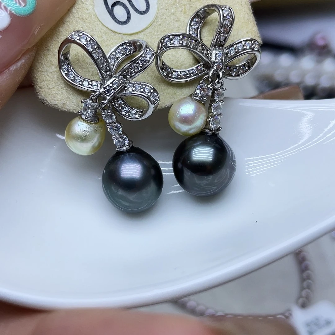 银S925镶嵌海水珍珠耳饰