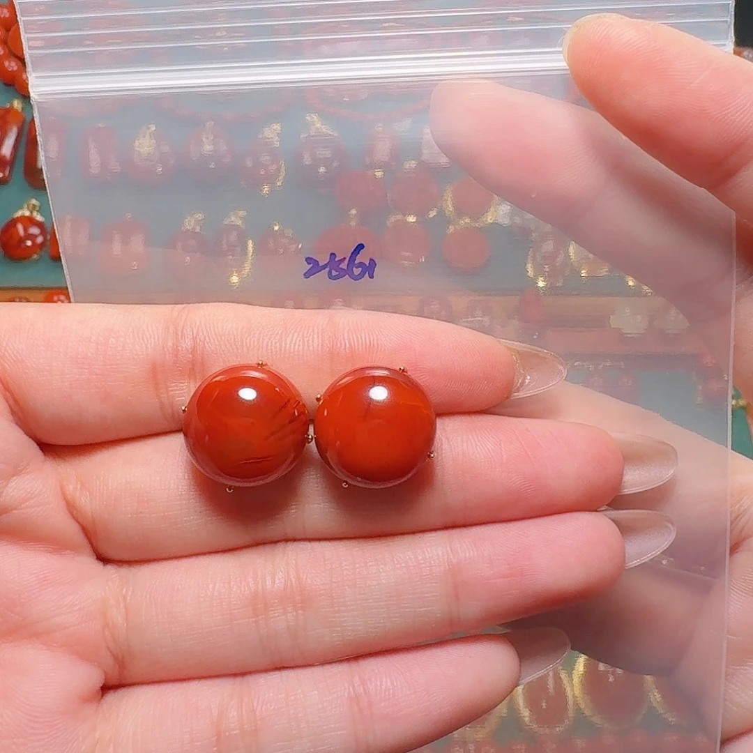 南红玛瑙银S925镶嵌耳饰