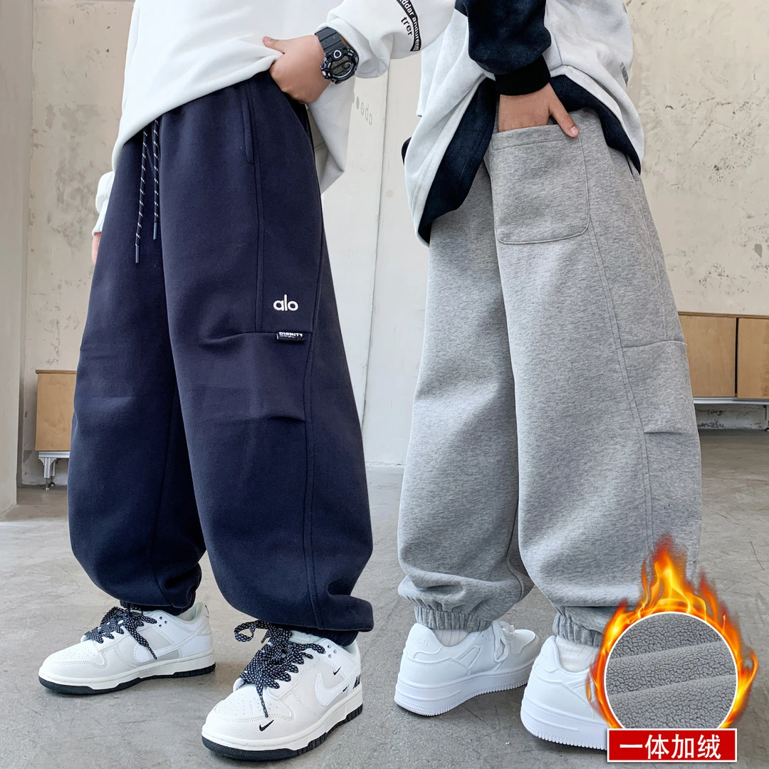 男童裤子秋冬款儿童运动裤一体绒秋装加绒加厚中大童青少年运动裤