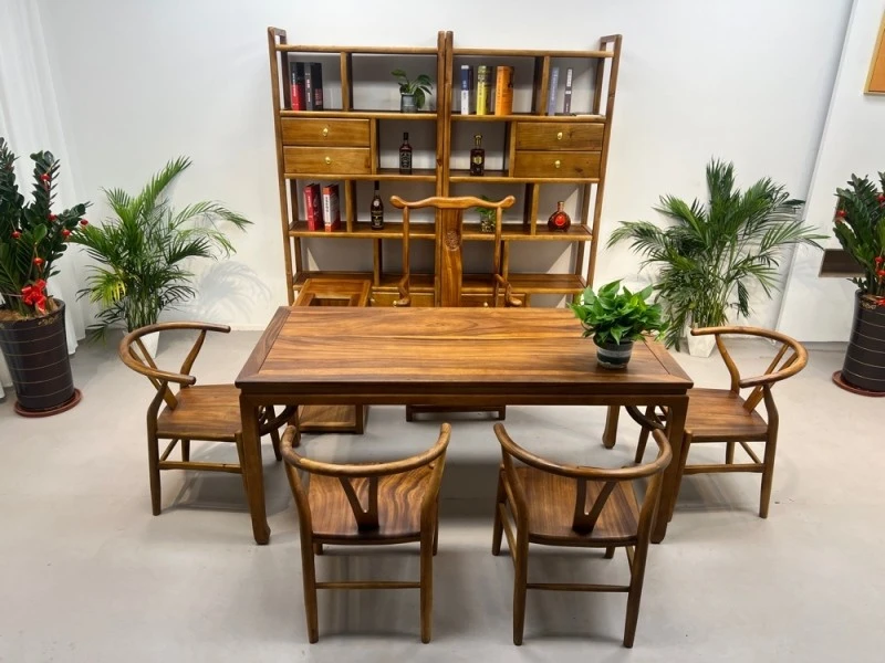 胡桃木新中式阳台马蹄茶桌家用七件套168*80*75