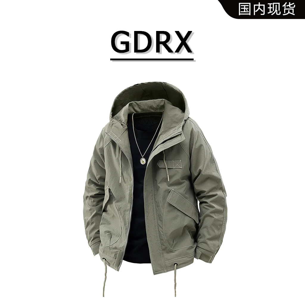 GDRX个性线条风男款连帽夹克2025秋季高街休闲风百搭宽松大码外套