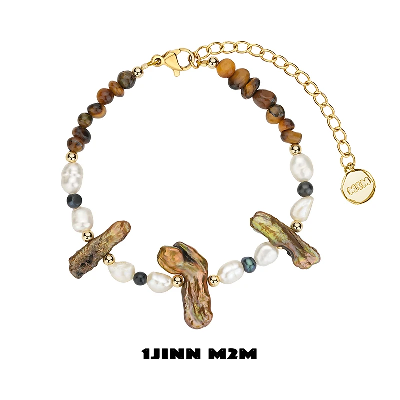 合金仿珍珠手链 1JINN M2M 复古金色巴洛克珠珠手链【佳佳】