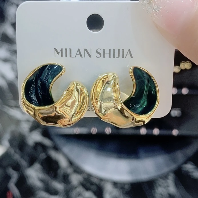 铜合金树脂耳饰 新款滴釉高级感卷边耳钉耳饰