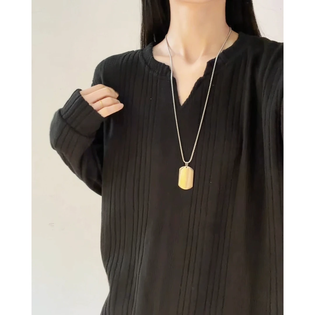 老钱风v领针织长袖t恤男秋季慵懒风重磅卫衣高级感肌理内搭打底衫