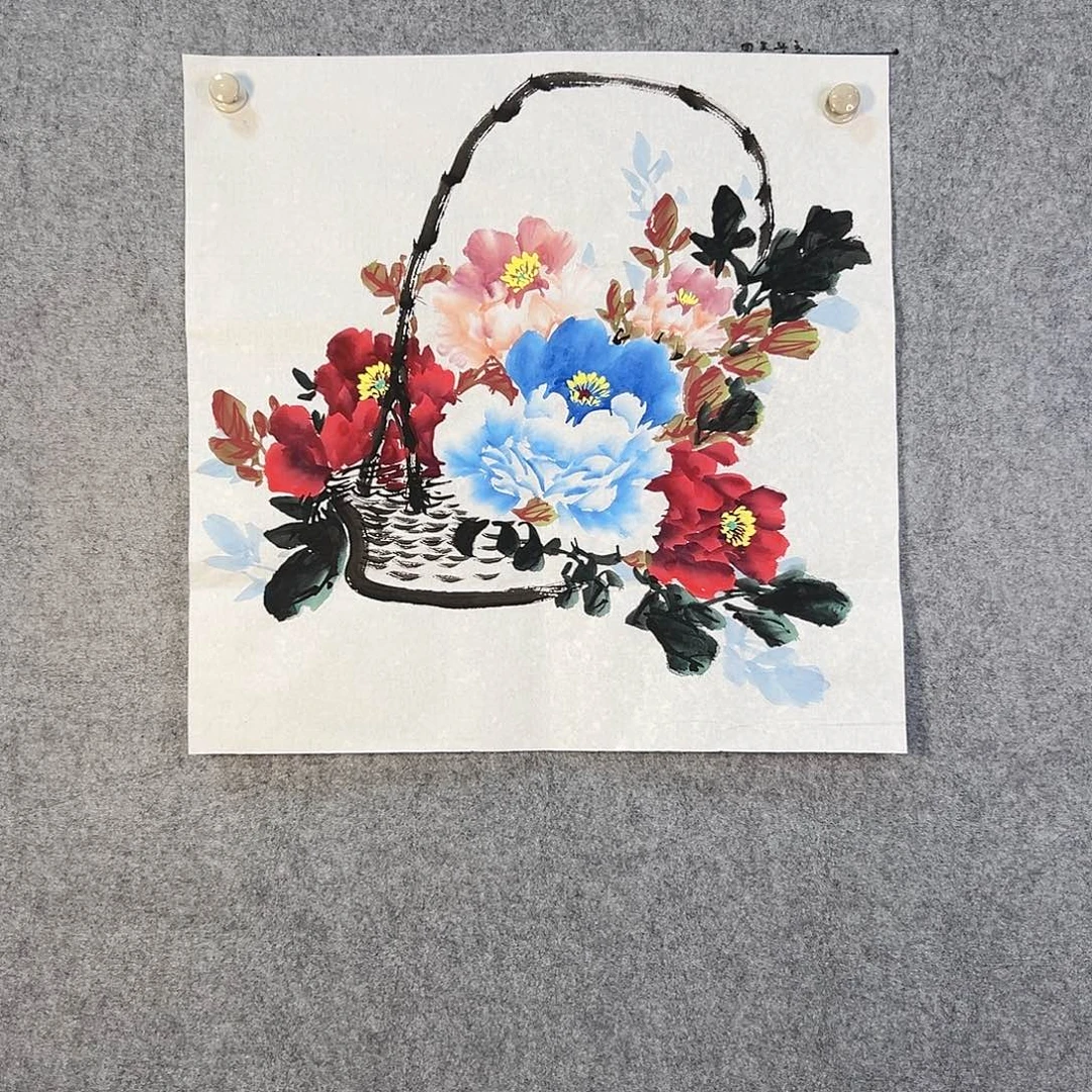 国画391 牡丹之花之叶的颜色与