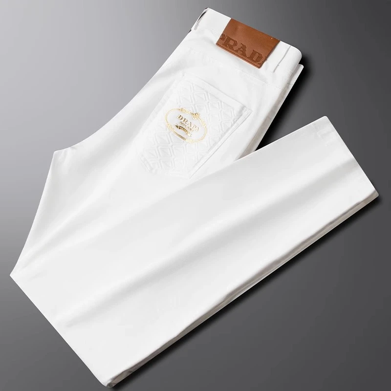 轻奢水洗男款裤子时尚薄款牛仔裤烫钻修身裤子直筒百搭青年休闲裤