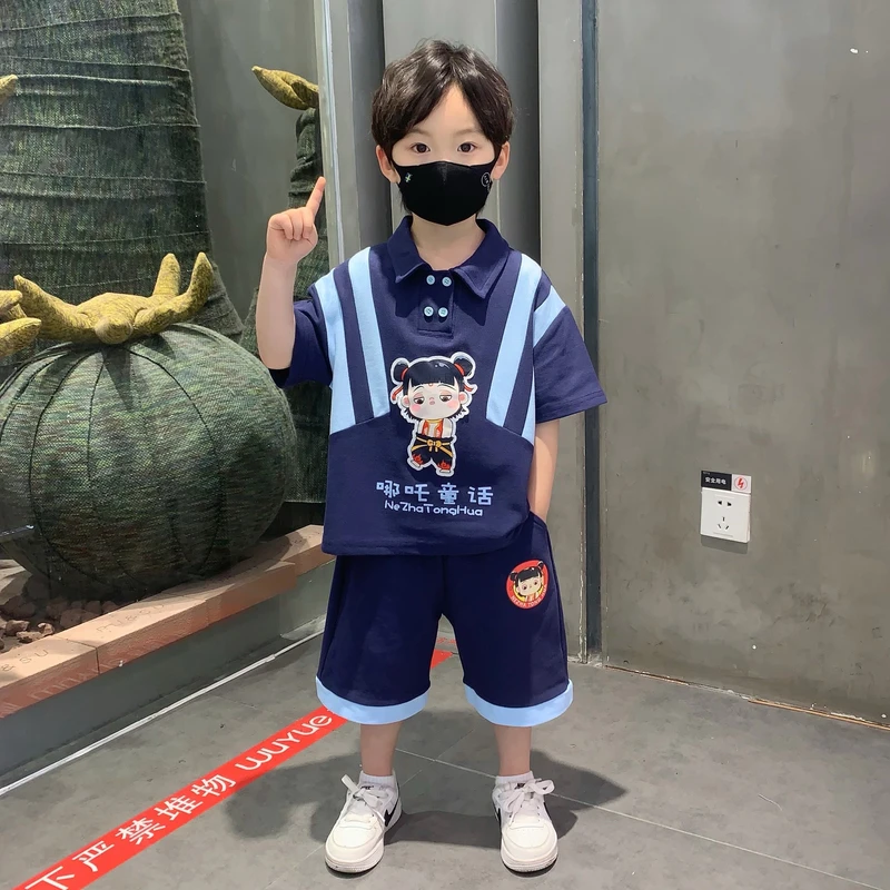 哪吒儿童衣服2025新款男童夏季套装酷帅宝宝短袖夏装小男孩POLO衫