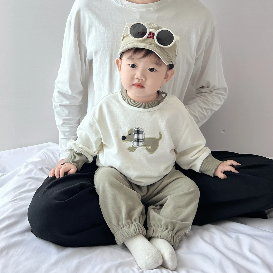 婴幼儿网红春秋套装男童小狗卫衣卫裤秋季两件套小童帅气韩版童装