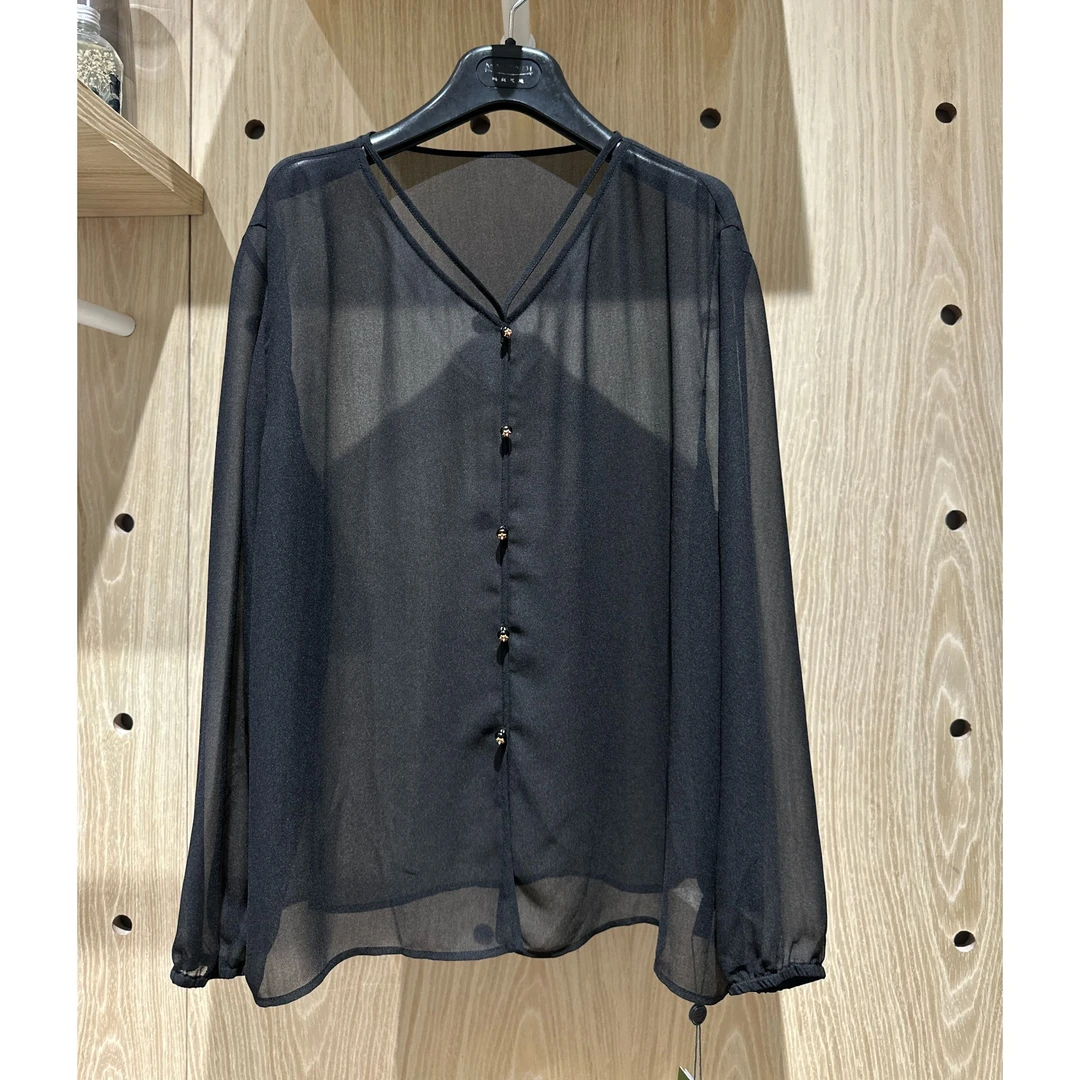 MASIENDI玛丝恩迪新中式国风雪纺薄款长袖V领衬衫女