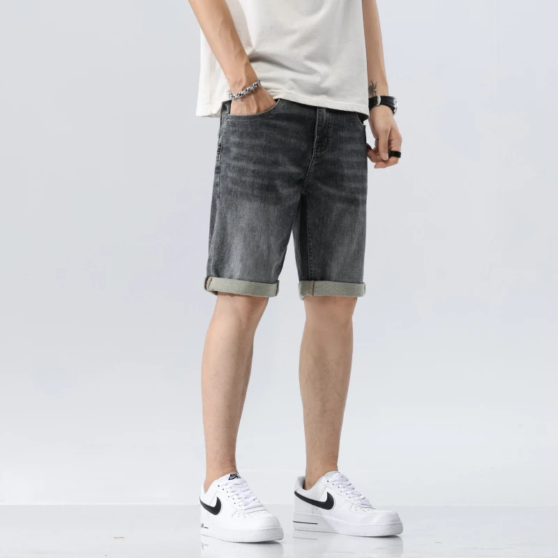 薄款牛仔裤男士弹力直筒牛仔中裤男士中裤男装muji风短裤裤子夏季