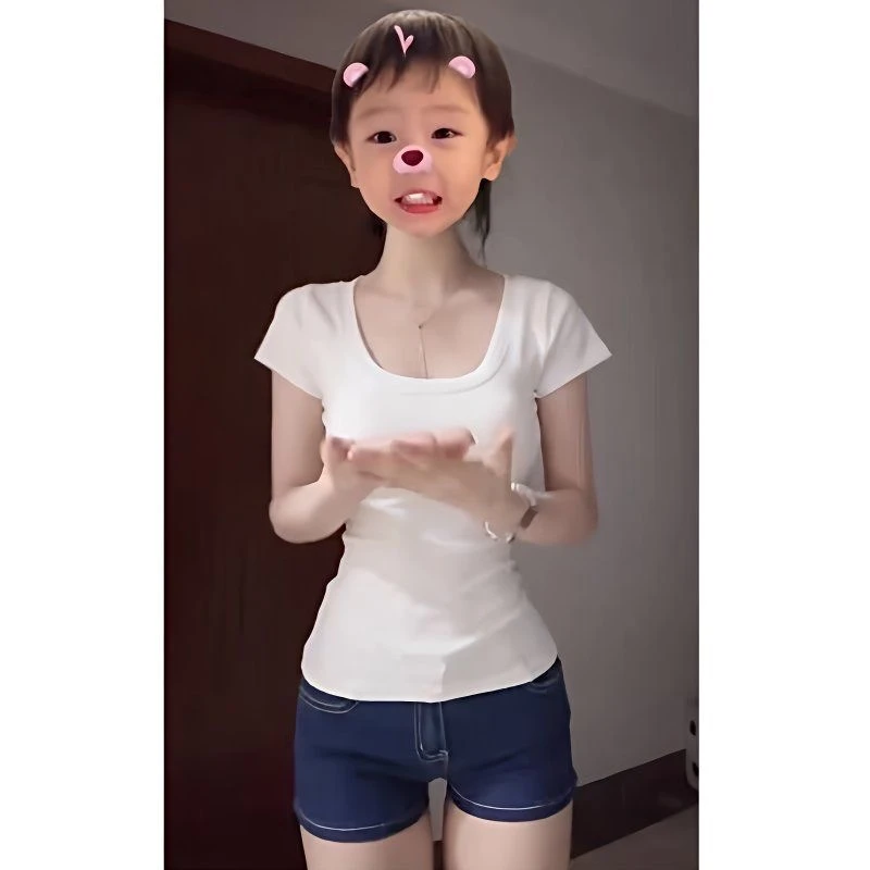 纯欲风白色性感正肩短袖t恤女夏季修身显瘦收腰紧身辣妹上衣潮牌