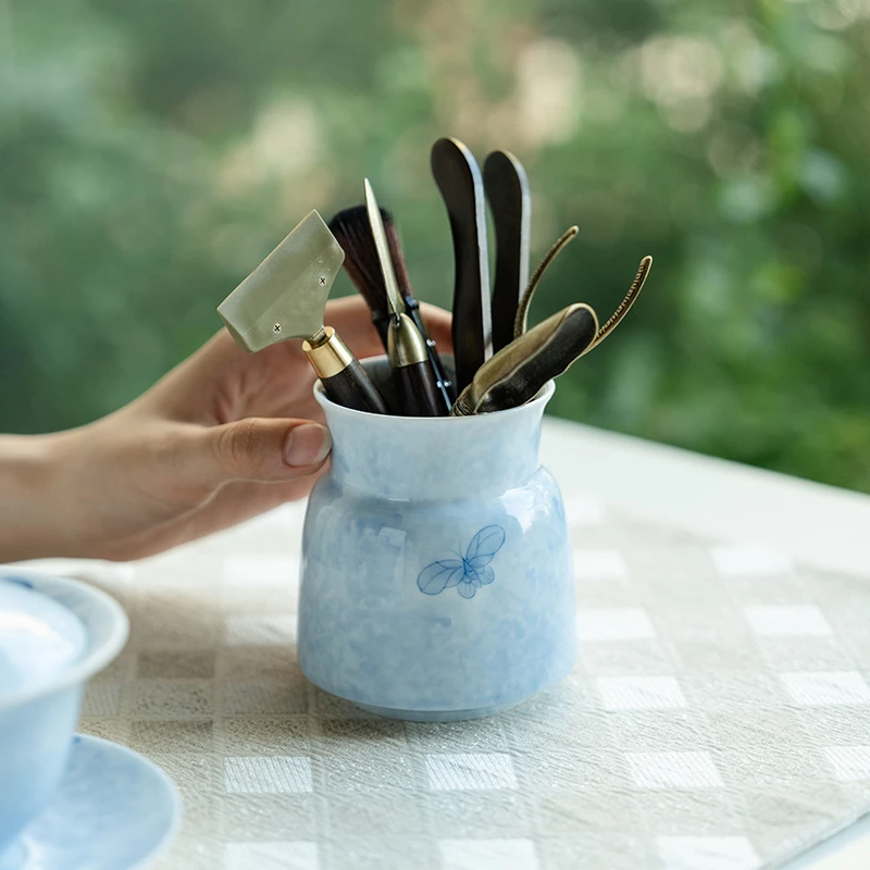 赞朴纯手绘陶瓷六君子茶道瓶中式创意手工茶具茶艺中式茶道六君子