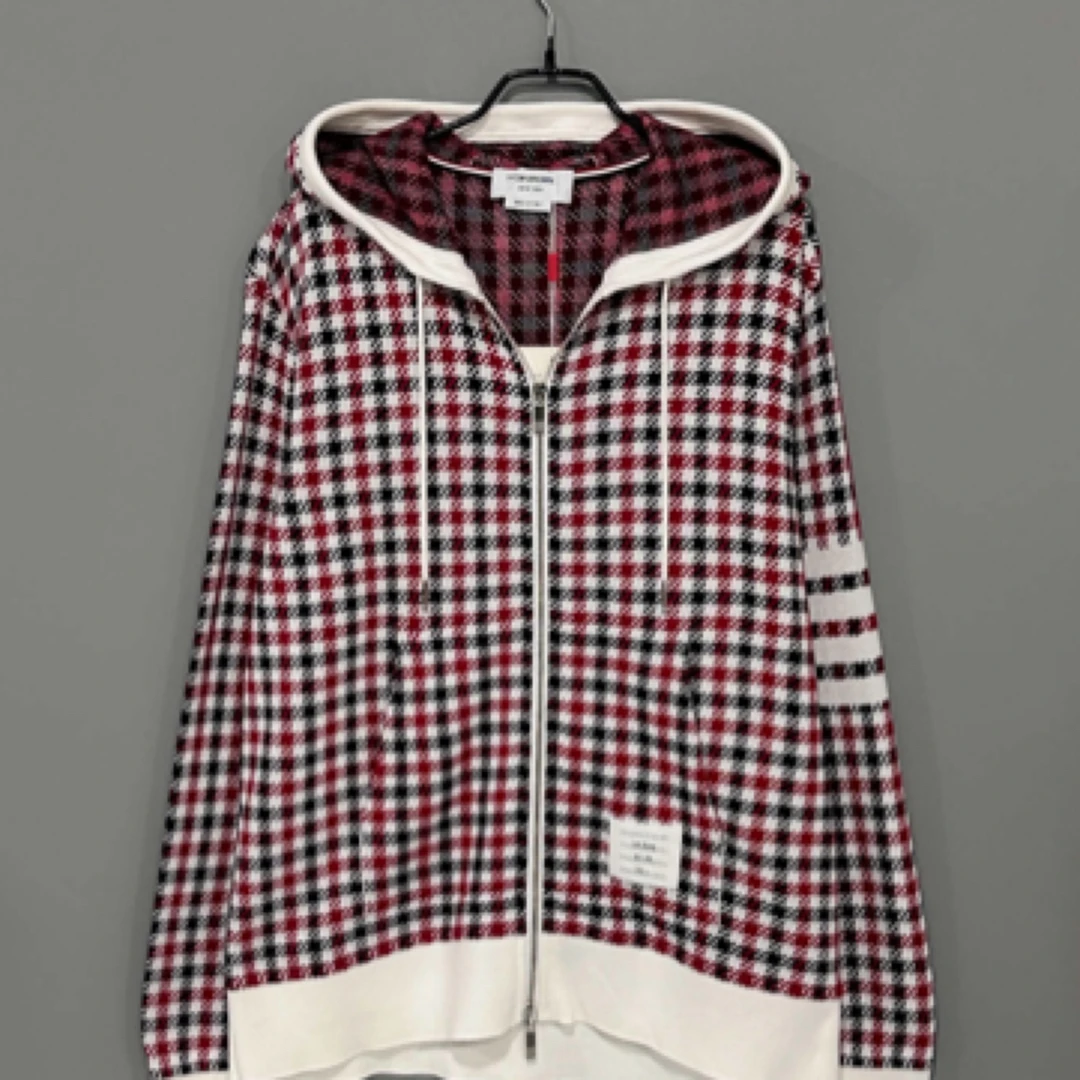 Thom Browne / 汤姆布朗/红白格纹拉链帽衫/99新/2码/01127
