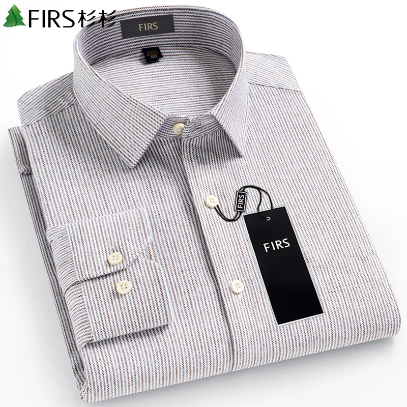 衫衫中年男士春秋季薄款衬衣中老年人休闲竖条纹长袖衬衫爸爸装