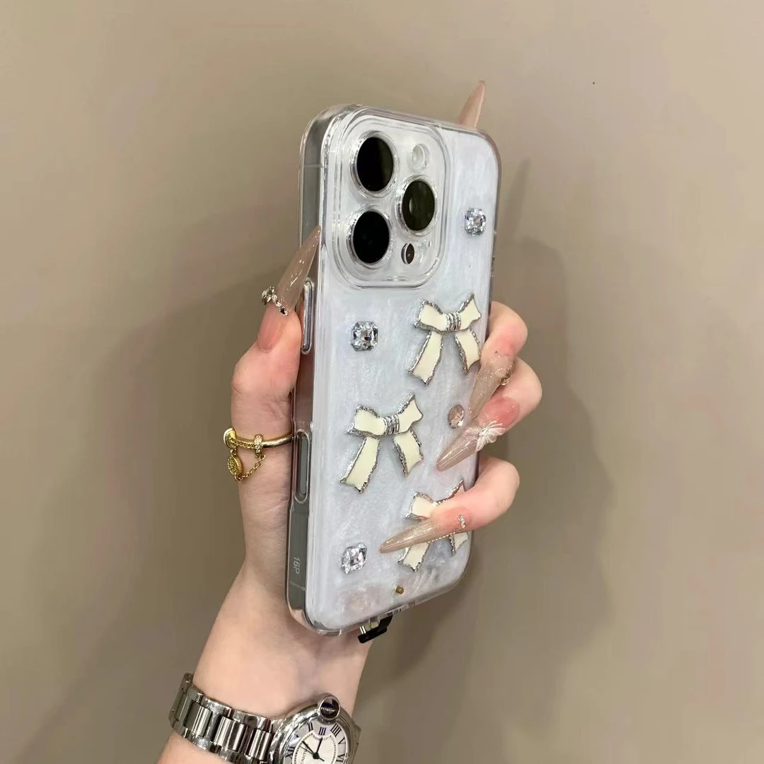 奶油滴胶蝴蝶结来电闪适用苹果17pro手机壳iPhone16个性15/14全包