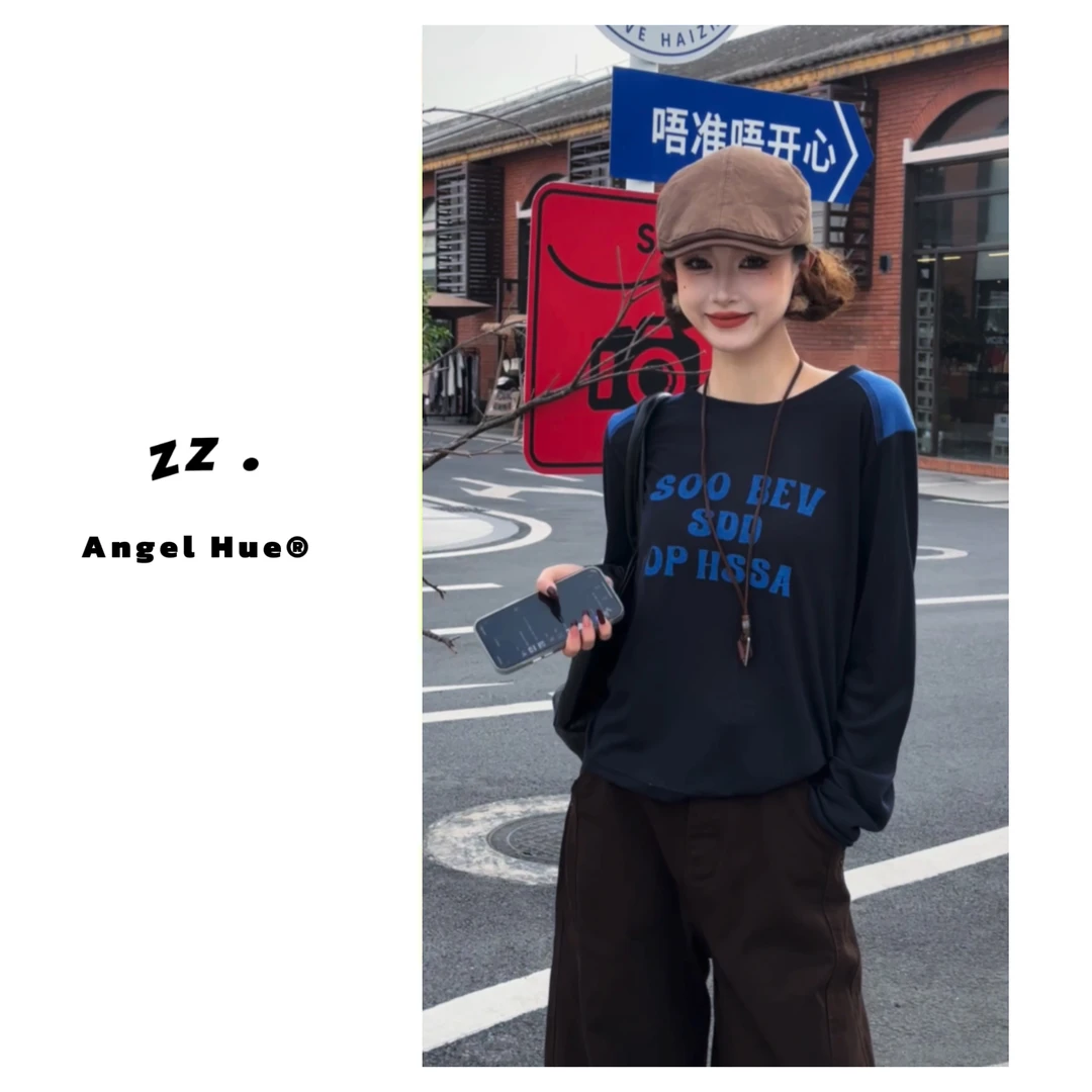 zz · 秋冬绵羊毛百搭字母印花针织衫上衣撞色高级感长袖女2020