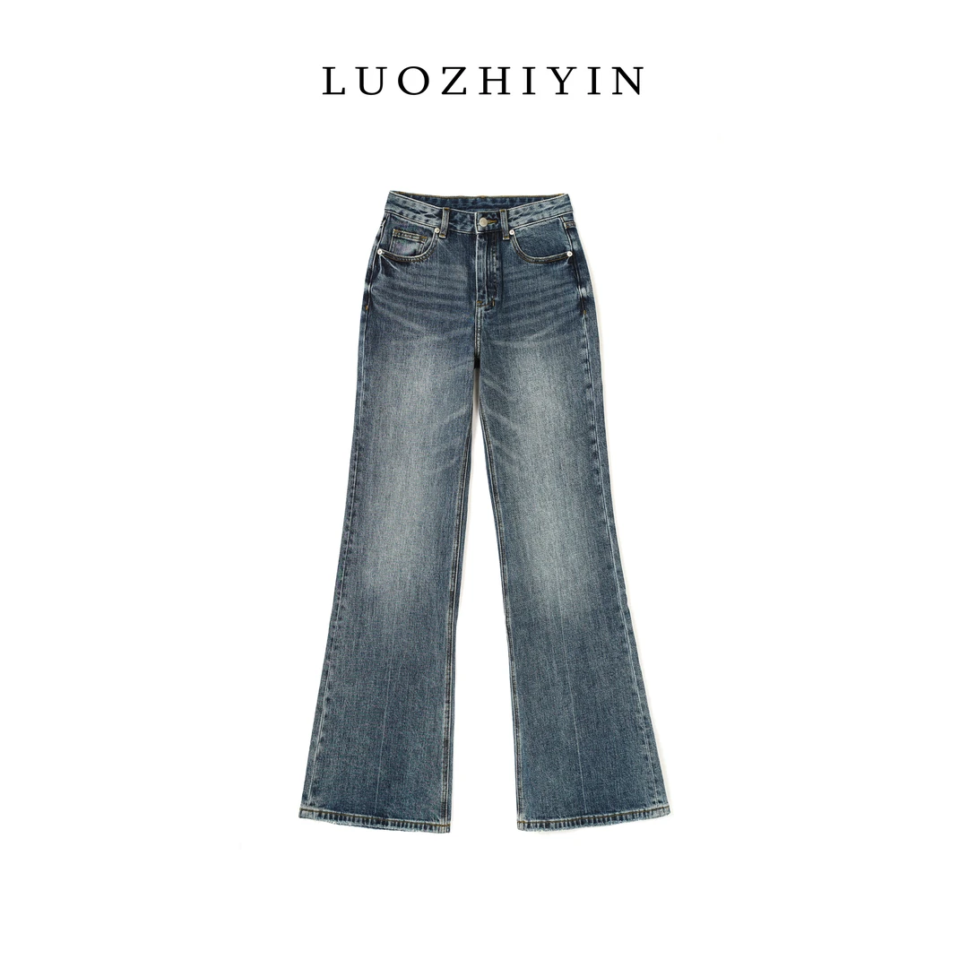 LUOZHIYIN/罗知音P212266TZ高腰韩版显瘦裤直筒女休闲水洗牛仔裤