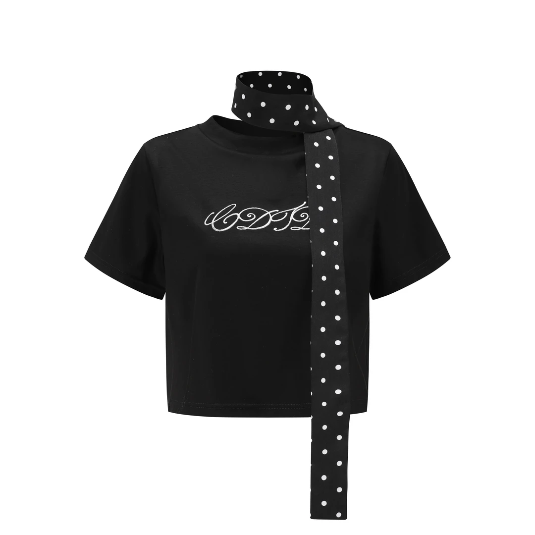 ODTD   手绘刺绣短袖T恤含波点飘带