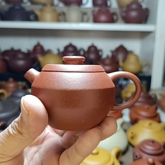 紫砂茶壶原矿红降坡巨轮150cc半手工