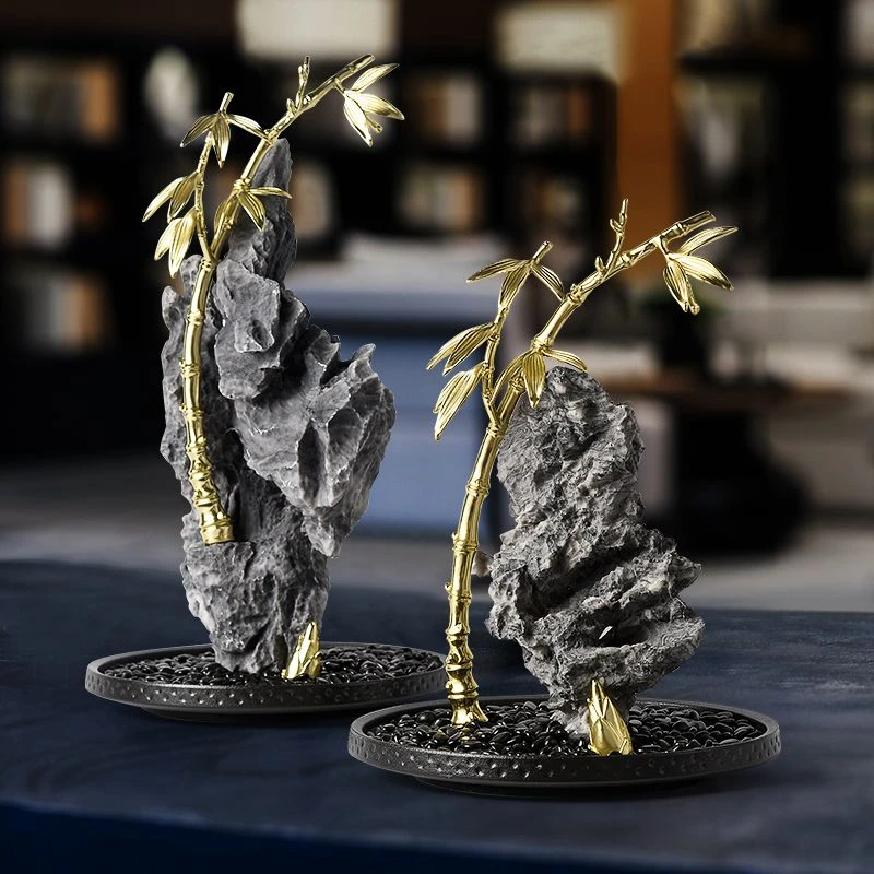 新中式假山节节高竹子摆件轻奢高档客厅玄关酒柜办公室桌面装饰品