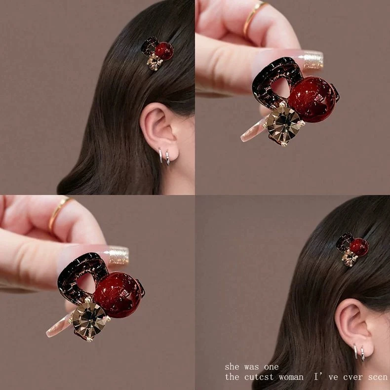 红色珠珠迷你小抓夹女前额侧边小夹子2025新款刘海夹水钻发夹发饰