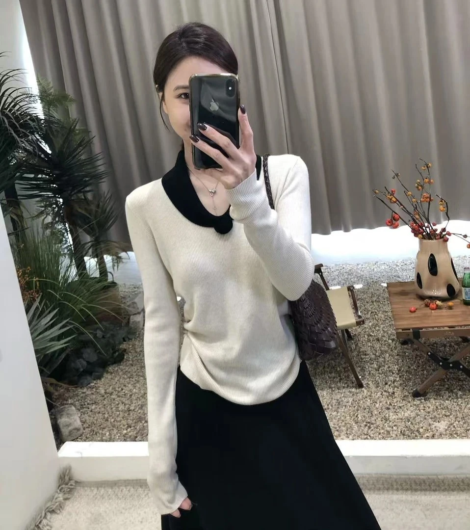 法式玫瑰~女毛衣内搭秋冬新款设计感V领针织打底衫上衣G9-57