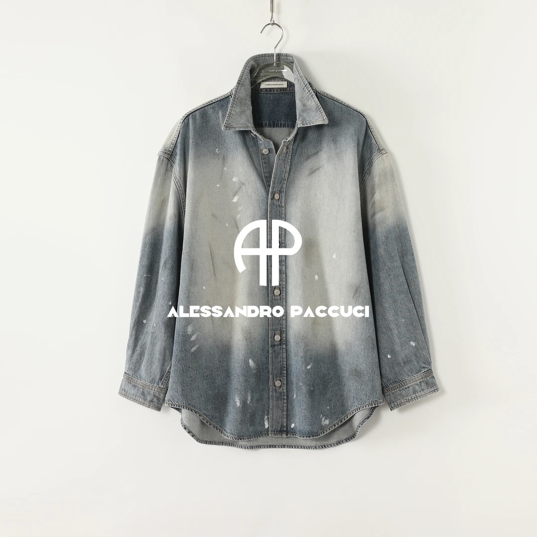 AP洛哥53074NW【主角丹宁/油漆衬衫】棉翻领手工擦色时尚牛仔外套