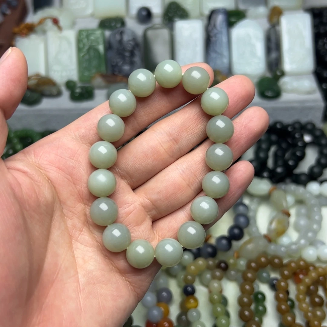 和田玉未镶嵌手链且末料12一致特细高油