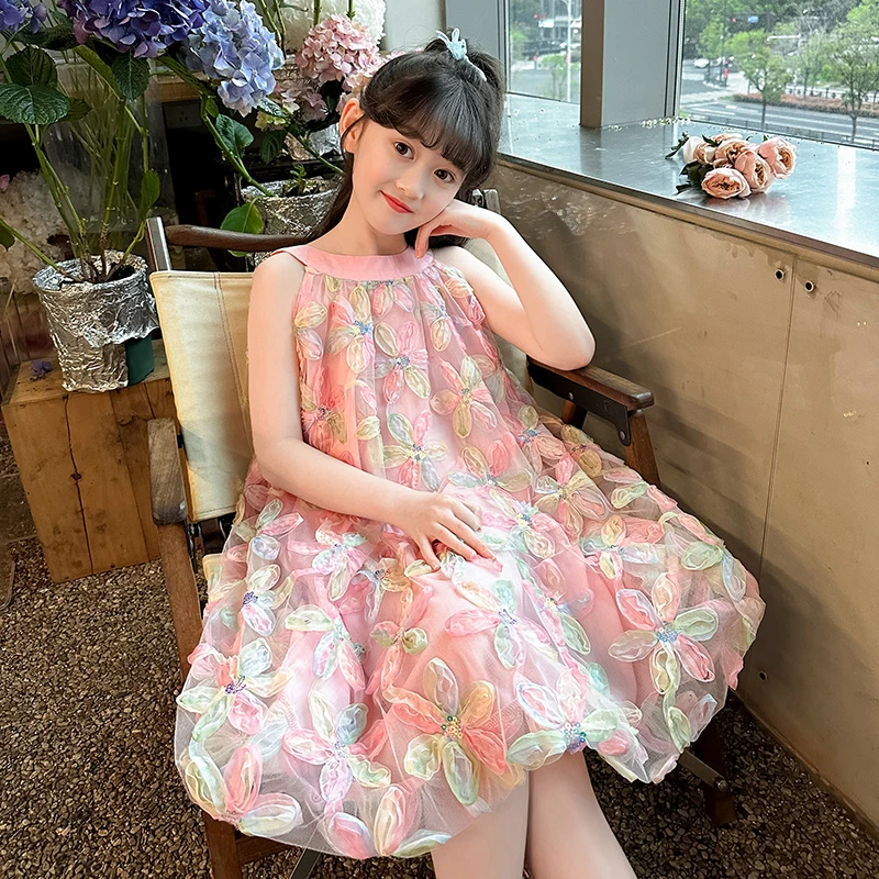 女童时尚公主裙公主风女碎花夏季连衣裙洋气夏装吊带无袖