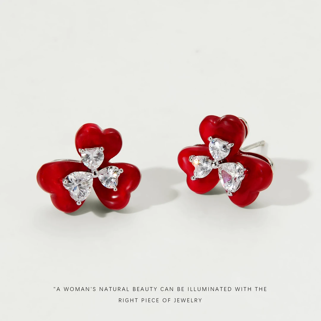 铜合金合成锆石耳饰 【红色浆果】气质时尚耳钉A559