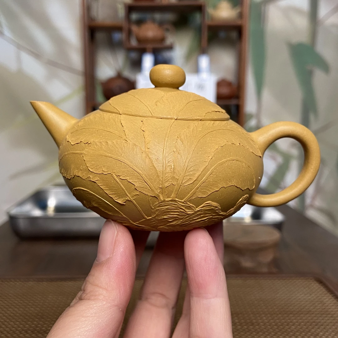 紫砂壶本色手工堆绘，水平，段泥，140cc