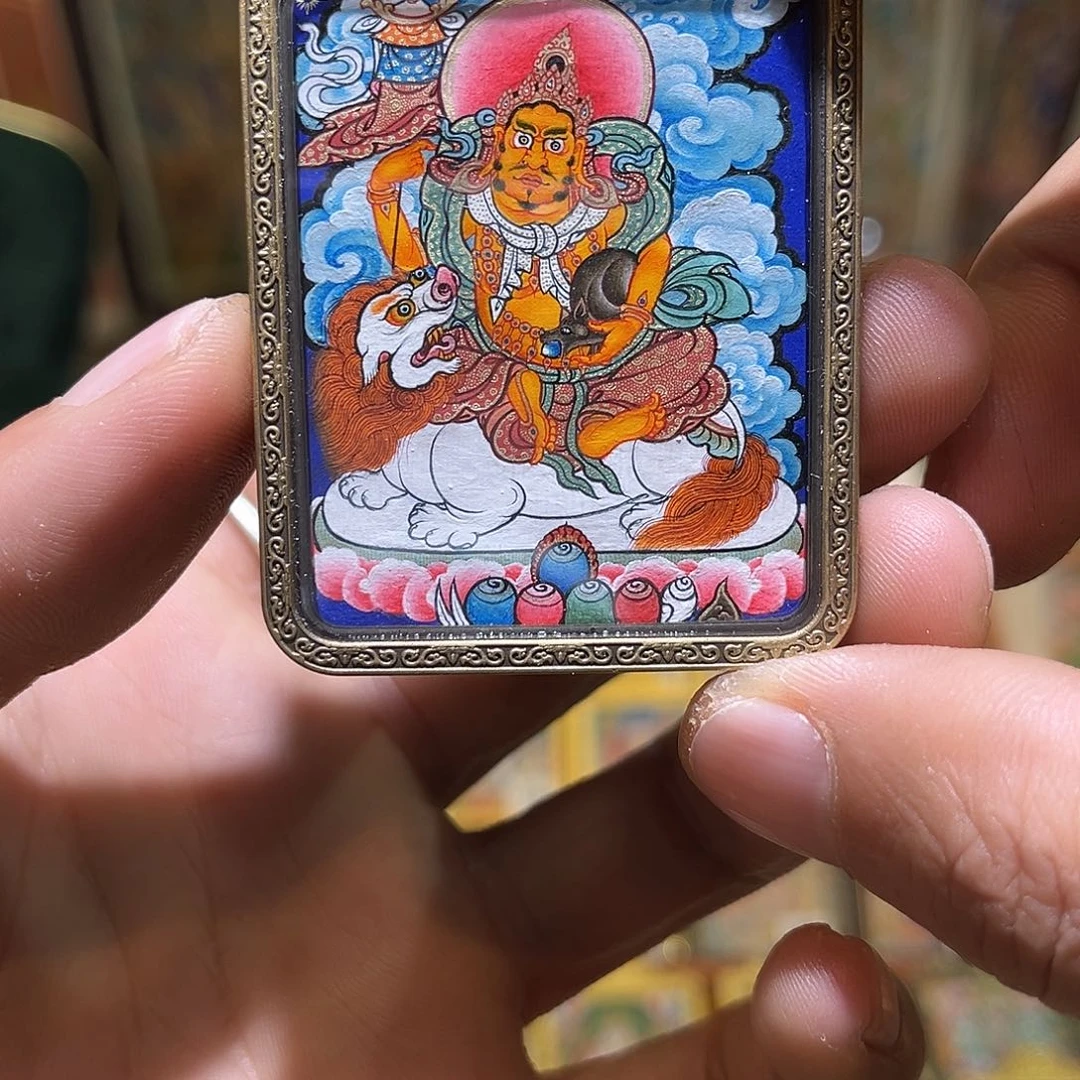 吊坠青海热贡纯手绘财宝天王