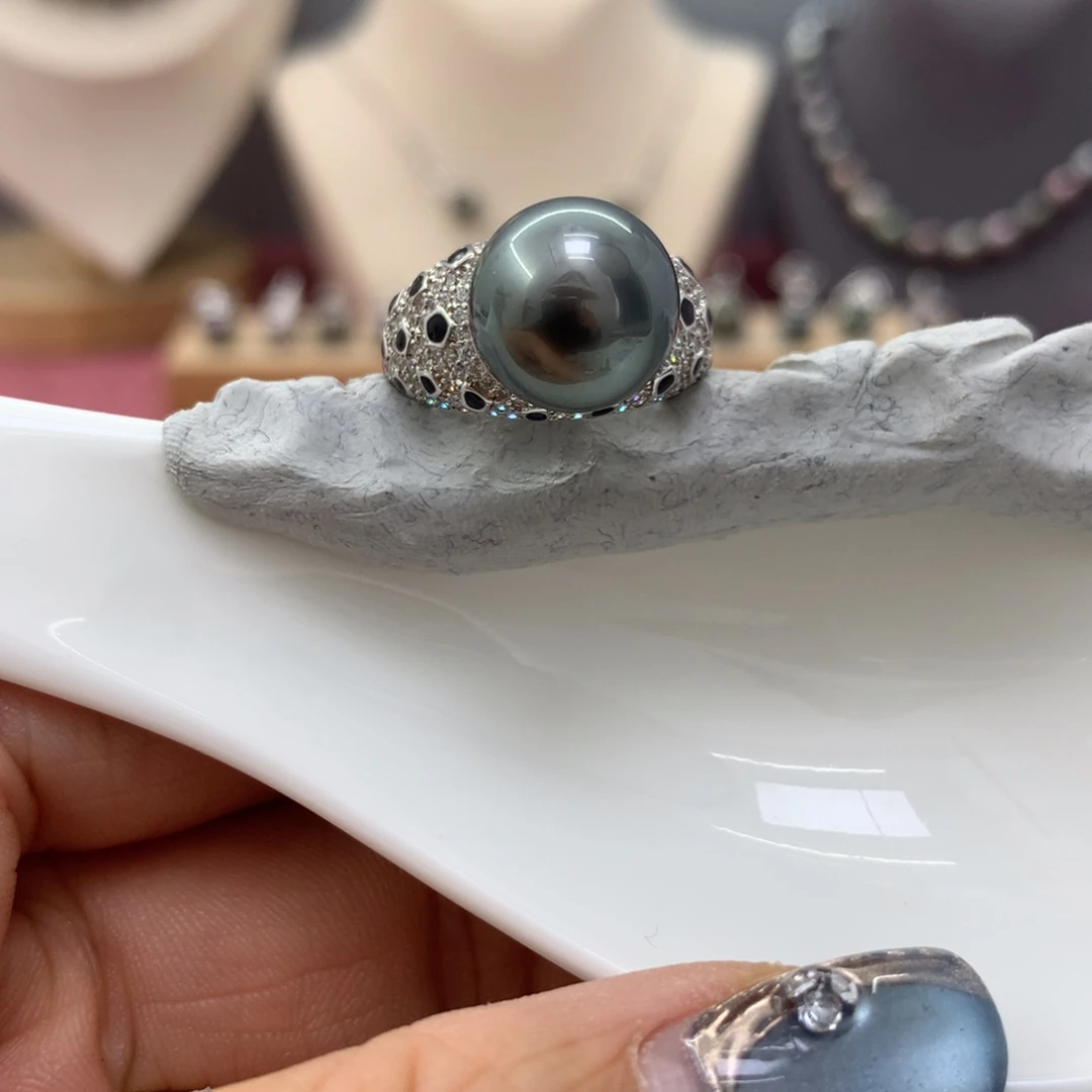 海水珍珠戒圈银S925镶嵌滟****活