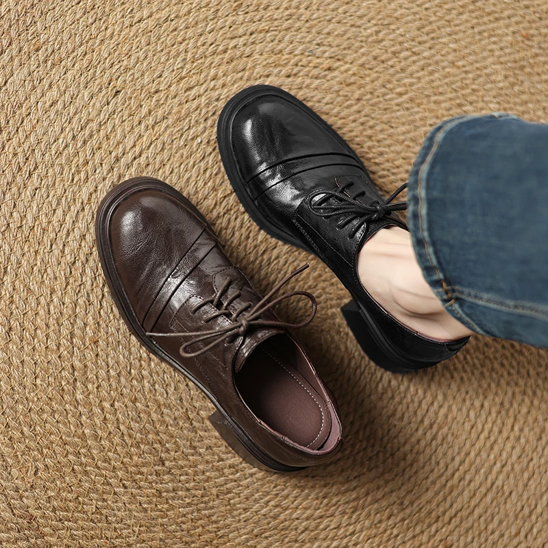 5cm大码英伦系带乐福鞋绑带粗跟单鞋4243复古小皮鞋女鞋软底532-1