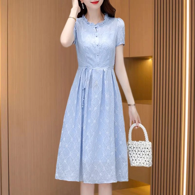 拉夏贝尔雪纺连衣裙女夏2025新款气质高端妈妈小个子上流社会裙子