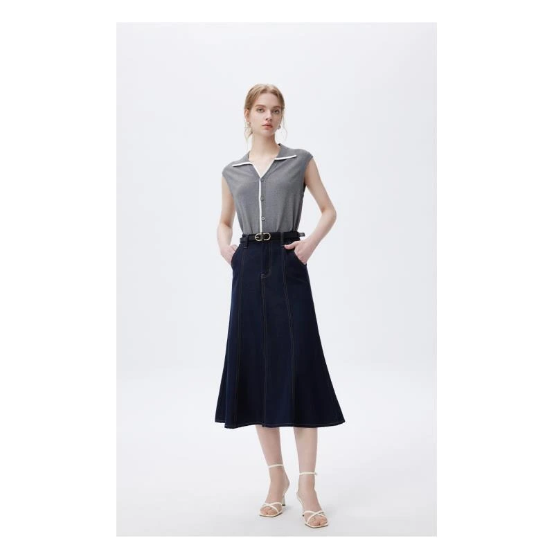 LYX3307牛仔中裙女薄款抗皱滑溜溜原牛不掉色步步生莲鱼尾裙