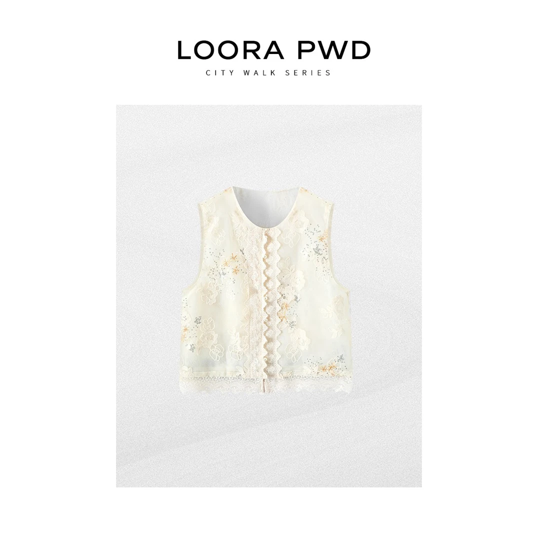 LOORAPWD/罗拉密码 新中式国风蕾丝织线马甲外套25CJBB0089N