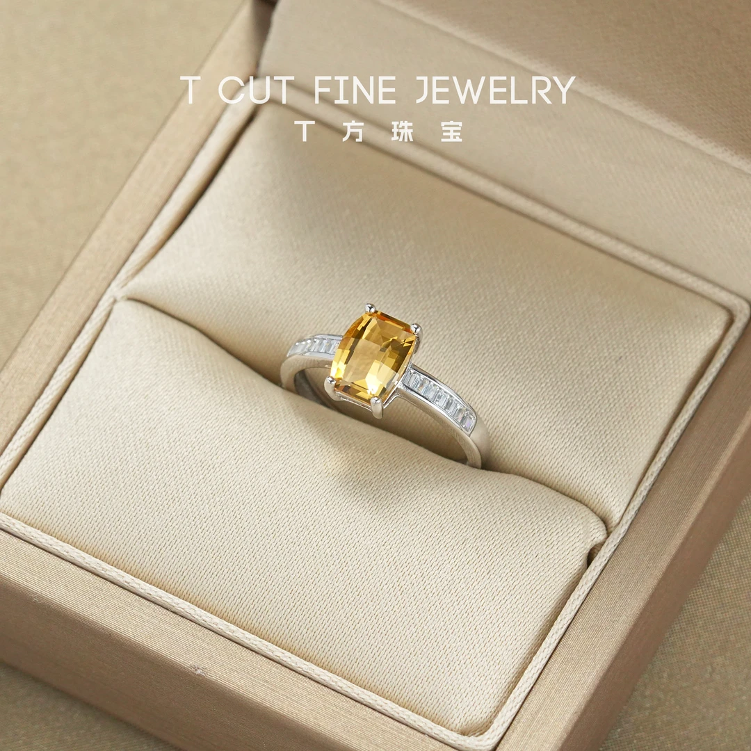 【奇趣马赛克】天然马赛克切面黄水晶（6*8mm）S925银戒