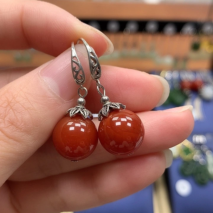 玛瑙/玉髓银S925镶嵌耳环12左右